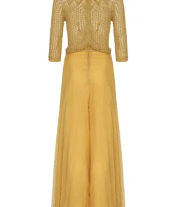 Annie's Archive 1970s Mustard Crochet And Crepe De Chine Jumpsuit