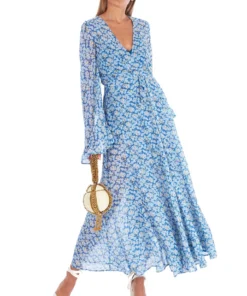 De La Vali Oswaldo Chiffon Ditsy Blue Maxi Dress