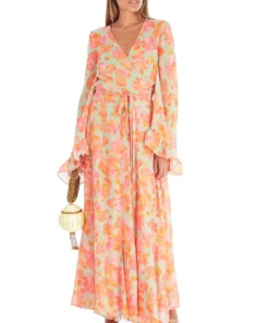 De La Vali Oswaldo Chiffon Sage Floral Maxi Dress