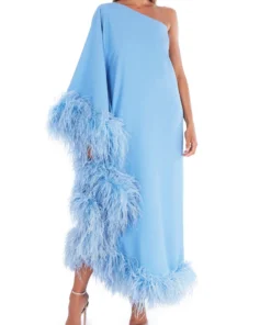 Taller Marmo Ubud One-shoulder Feather-trim Gown