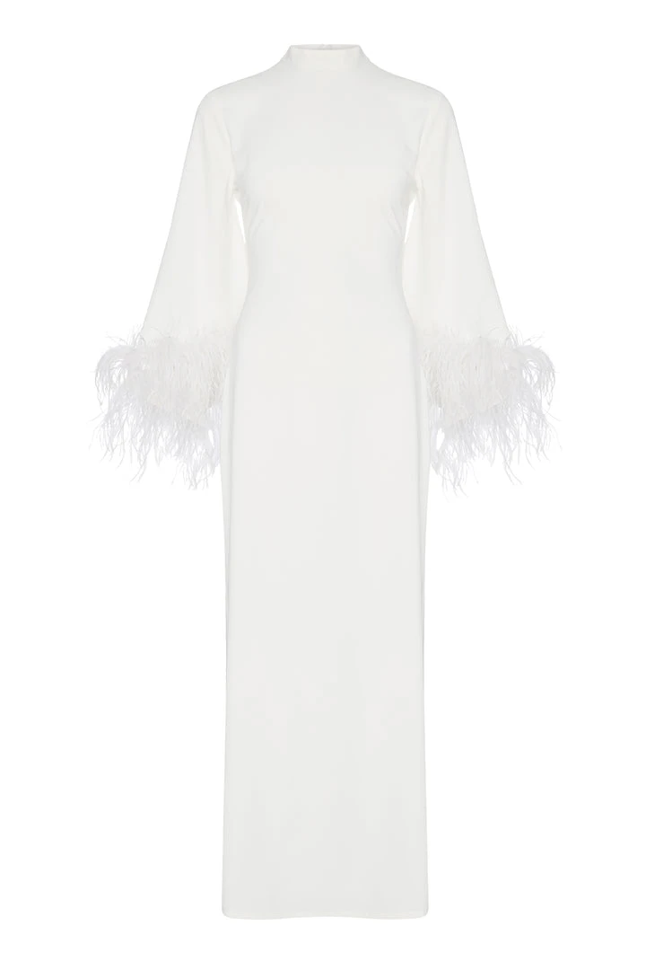 De La Vali Gloria White Feathered Maxi Dress 3 De La Vali Gloria White Feathered Maxi Dress