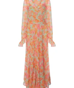 De La Vali Oswaldo Chiffon Sage Floral Maxi Dress