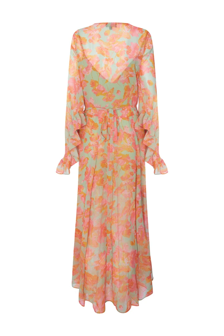 De La Vali Oswaldo Chiffon Sage Floral Maxi Dress 8 De La Vali Oswaldo Chiffon Sage Floral Maxi Dress
