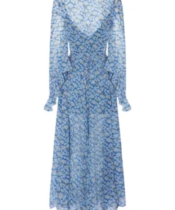De La Vali Oswaldo Chiffon Ditsy Blue Maxi Dress
