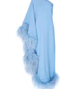 Taller Marmo Ubud One-shoulder Feather-trim Gown