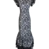 De La Vali Apolonia Black And White Feather Print Ruffled Maxi Dress