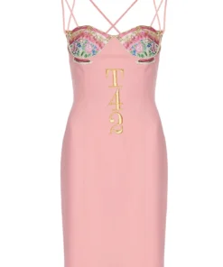 Annie's Archive 1991 Moschino Couture Pastel Pink 'Tea 4 2' Bodycon Dress. Rent: £150/Day