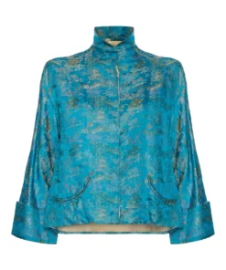 Annie's Archive 1960s Hong Kong Brocaded Satin Teal Jacket