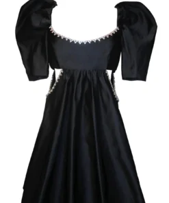 Area Crystal-Trimmed Black Cutout Mini Dress