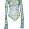 Richard Quinn Monet Mesh Flared Sleeves Bodysuit