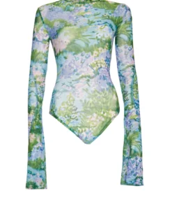 Richard Quinn Monet Mesh Flared Sleeves Bodysuit