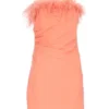 De La Vali Picante Feather Trim Peach Mini Dress