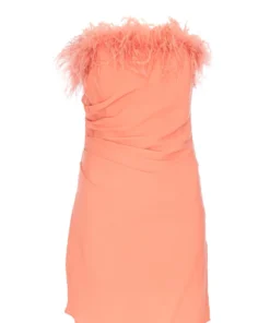 De La Vali Picante Feather Trim Peach Mini Dress