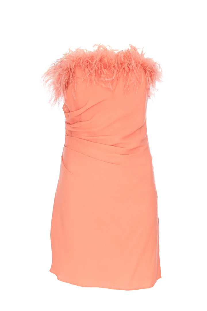 De La Vali Picante Feather Trim Peach Mini Dress 3 De La Vali Picante Feather Trim Peach Mini Dress
