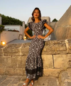 De La Vali Apolonia Black And White Feather Print Ruffled Maxi Dress 8 De La Vali Apolonia Black And White Feather Print Ruffled Maxi Dress