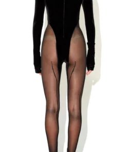 Laquan Smith Off Shoulder Velvet & Sheer Catsuit